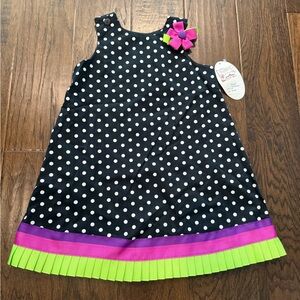Mulberry St. Black and White Polka Dot Dress with Pink and Green 4T NWT